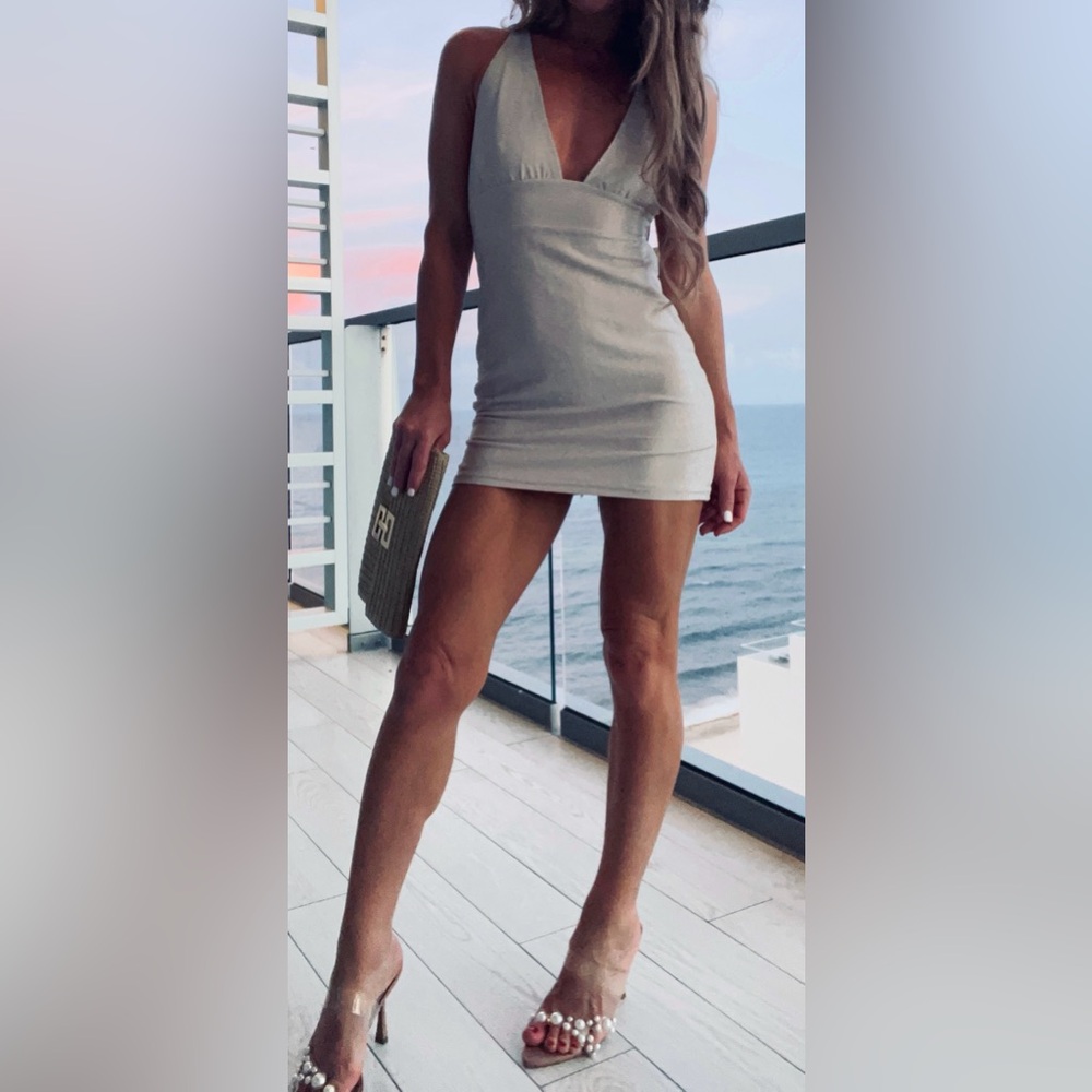 Sparkling Beige Sleeveless Dress